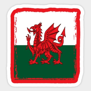 Y Ddraig Goch The Red Dragon Grunge Welsh Flag Sticker